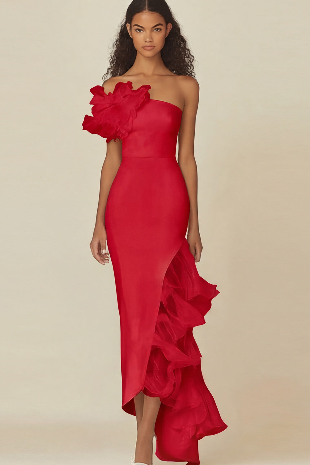 White Sheath Long Asymmetrical Rehearsal Dinner Dress