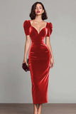 Burgundy Velvet Sheath Long Holiday Party Dress