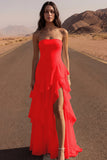 Ivory Strapless A Line Maxi Beach Wedding Dress with Ruffles