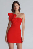 Ivory One Shoulder Satin Short Tight Graduation Dress