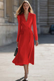 Sky Blue Peak Lapel Pencil One Button Midi Blazer Dress with Sleeves