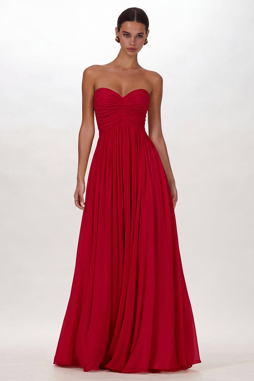 Yellow Chiffon Pleated A Line Sweetheart Long Formal Dress