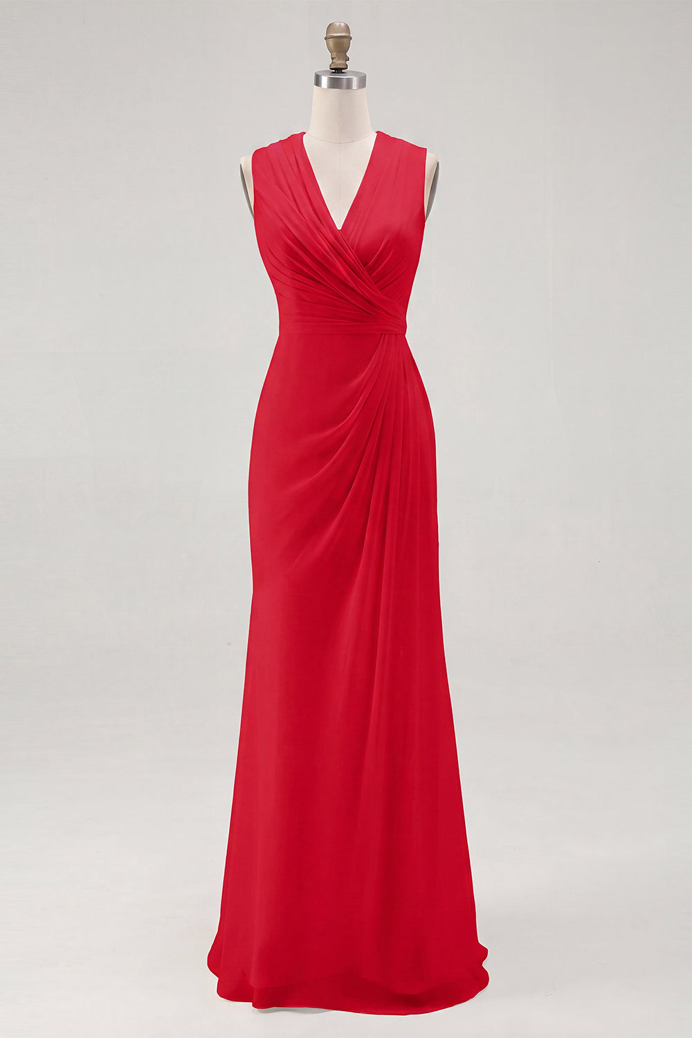 White Chiffon V-Neck Sheath Sleeveless Long Rehearsal Dinner Dress