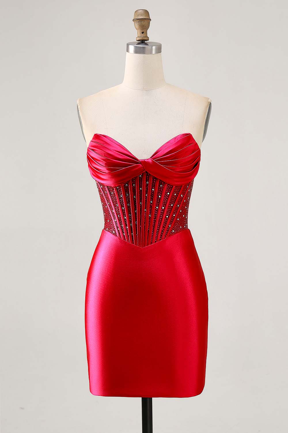 Sparkly Fuchsia Tight Satin Corset Short Homecoming Dress with Beading