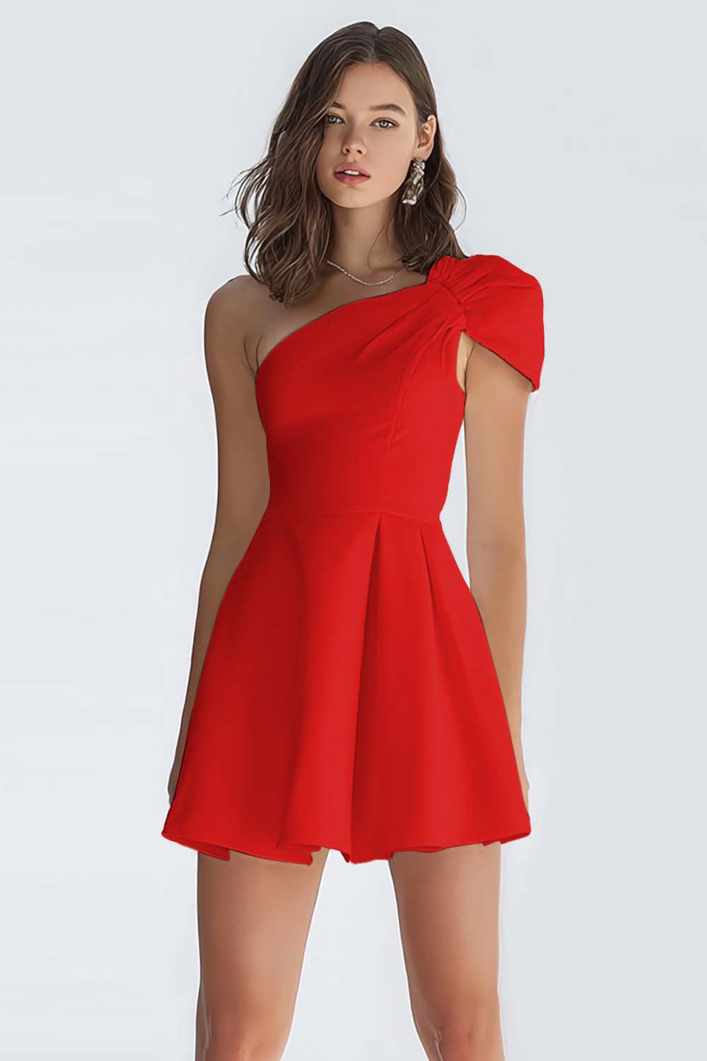 Simple Ivory Satin One Shoulder Short A-Line Graduation Dress