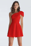 Simple Ivory Satin One Shoulder Short A-Line Graduation Dress