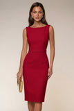 Navy Boat Neck Pencil Short Work Dress