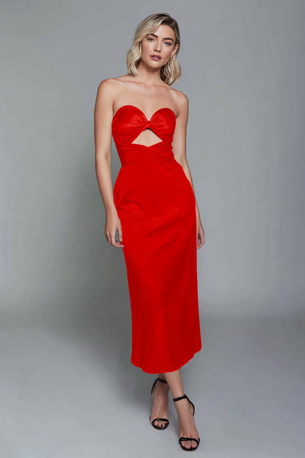 Dusty Blue Sweetheart Sheath Cut Out Satin Ankle Length Formal Dress
