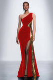 Black Velvet One Shoulder Mermaid Long Holiday Party Dress with Sequins