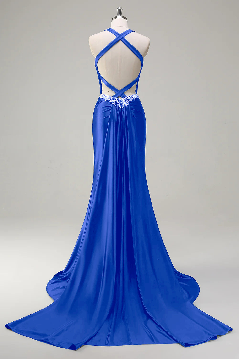 Dusty Blue Sweetheart Mermaid Corset Satin Long Prom Dress