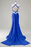 Dusty Blue Sweetheart Mermaid Corset Satin Long Prom Dress