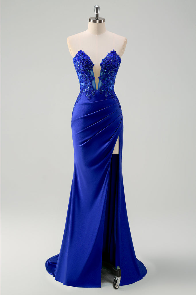 Charming Mermaid Sweetheart Green Satin Long Prom Dresses VK24102403