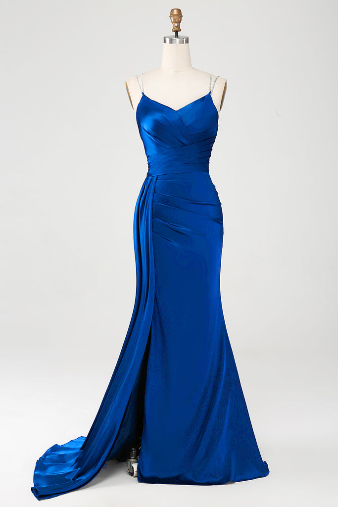 Spaghetti Straps Pleated Corset Long Dress With Slit Regency main image 1