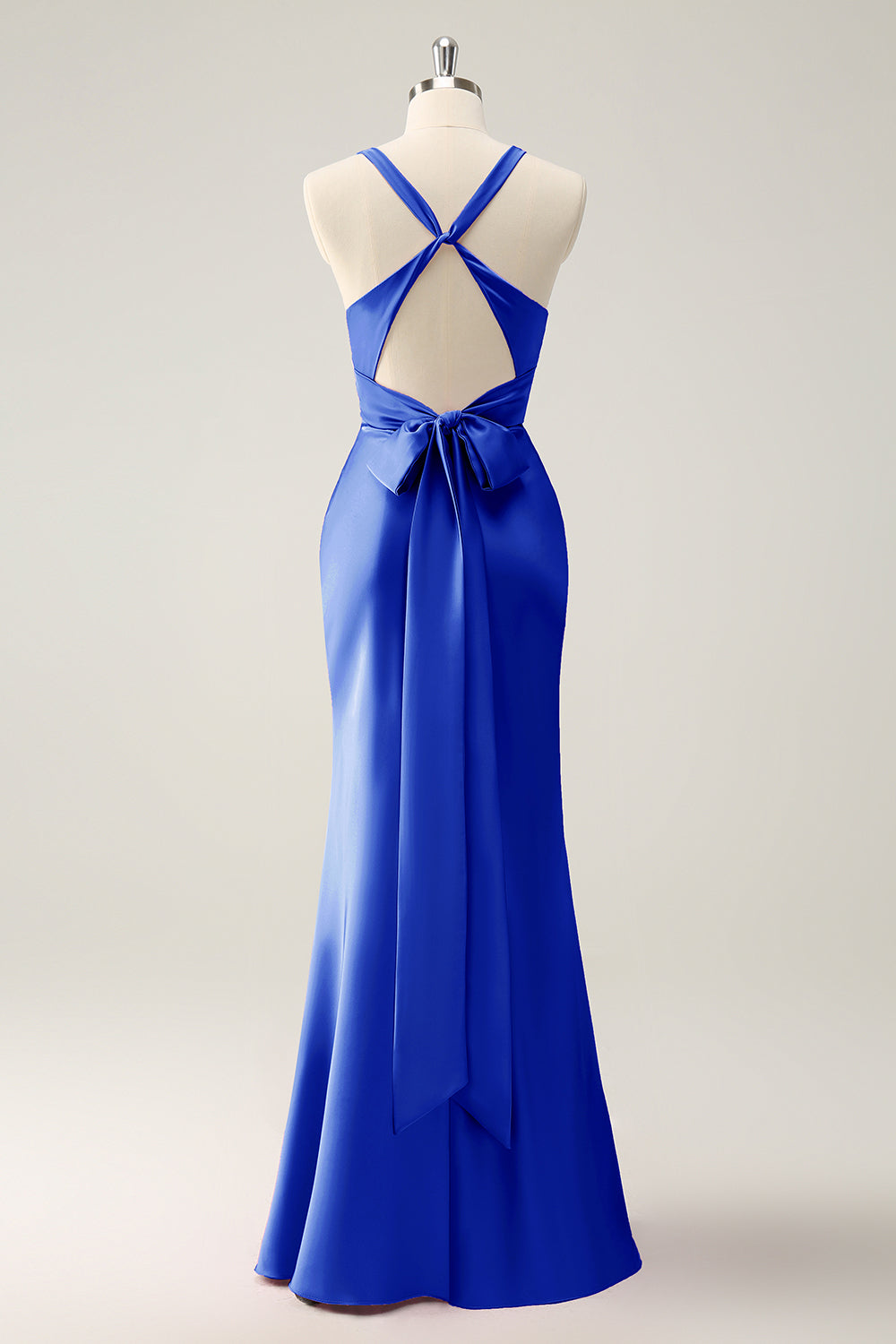 ZAPAKASA Women Dusty Blue Bridesmaid Dress Mermaid Halter Satin Long Wedding Party Guest Dress