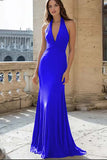 Navy Halter Ruched Mermaid Long Prom Dress