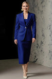 Ivory 2 Piece Pencil Satin Peak Lapel Midi Business Suits
