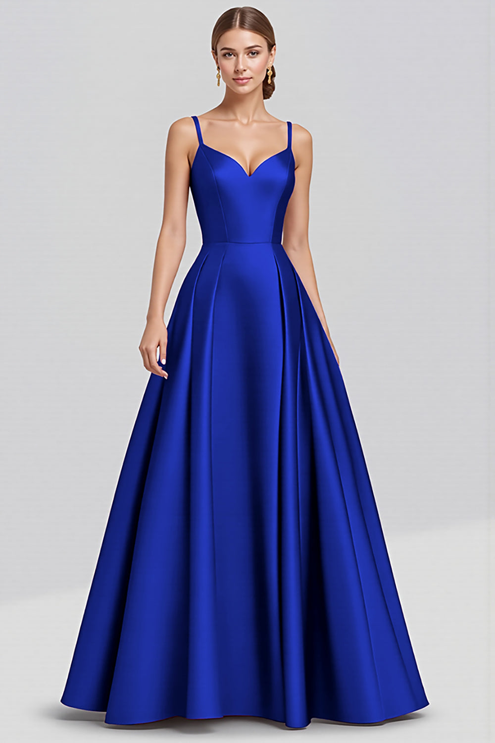 Black Satin A Line Spaghetti Straps Long Formal Dress