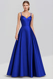 Black Satin A Line Spaghetti Straps Long Formal Dress