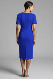 Tahiti V-Neck Bodycon Midi Satin Work Dress with Short Sleeves