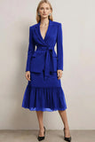 Dark Purple 2 Piece Notched Lapel Midi Business Suits with Sash