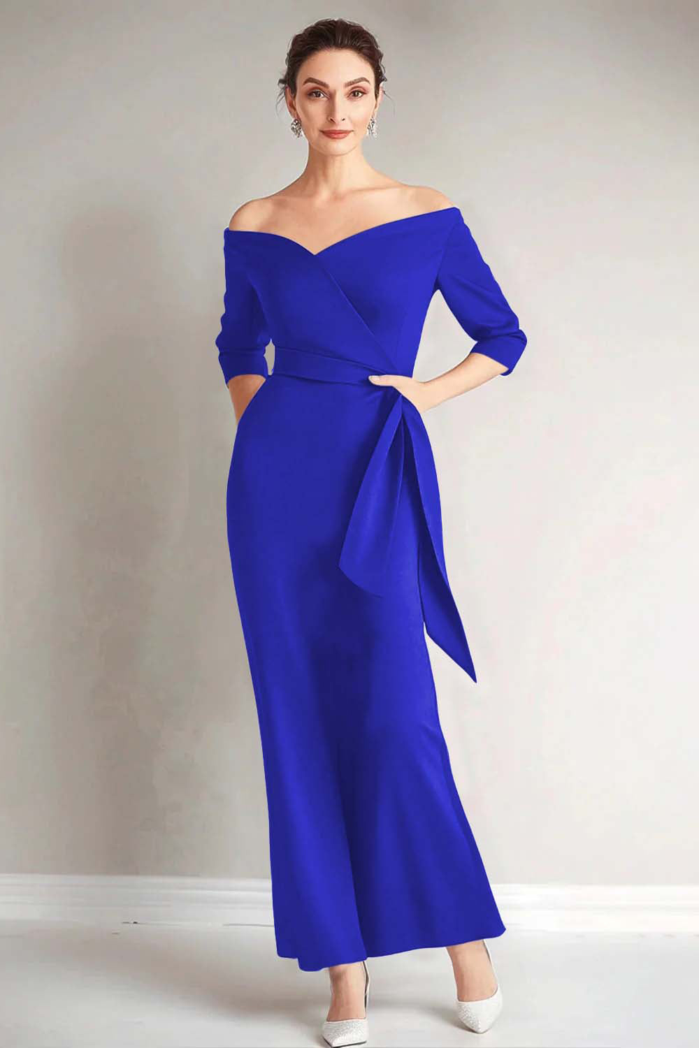 Navy Mermaid Off the Shoulder Long Mother of The Bride Dress