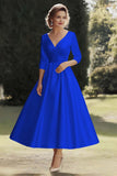 Champagne A Line Satin Half Sleeves Long Mother of the Bride Dress