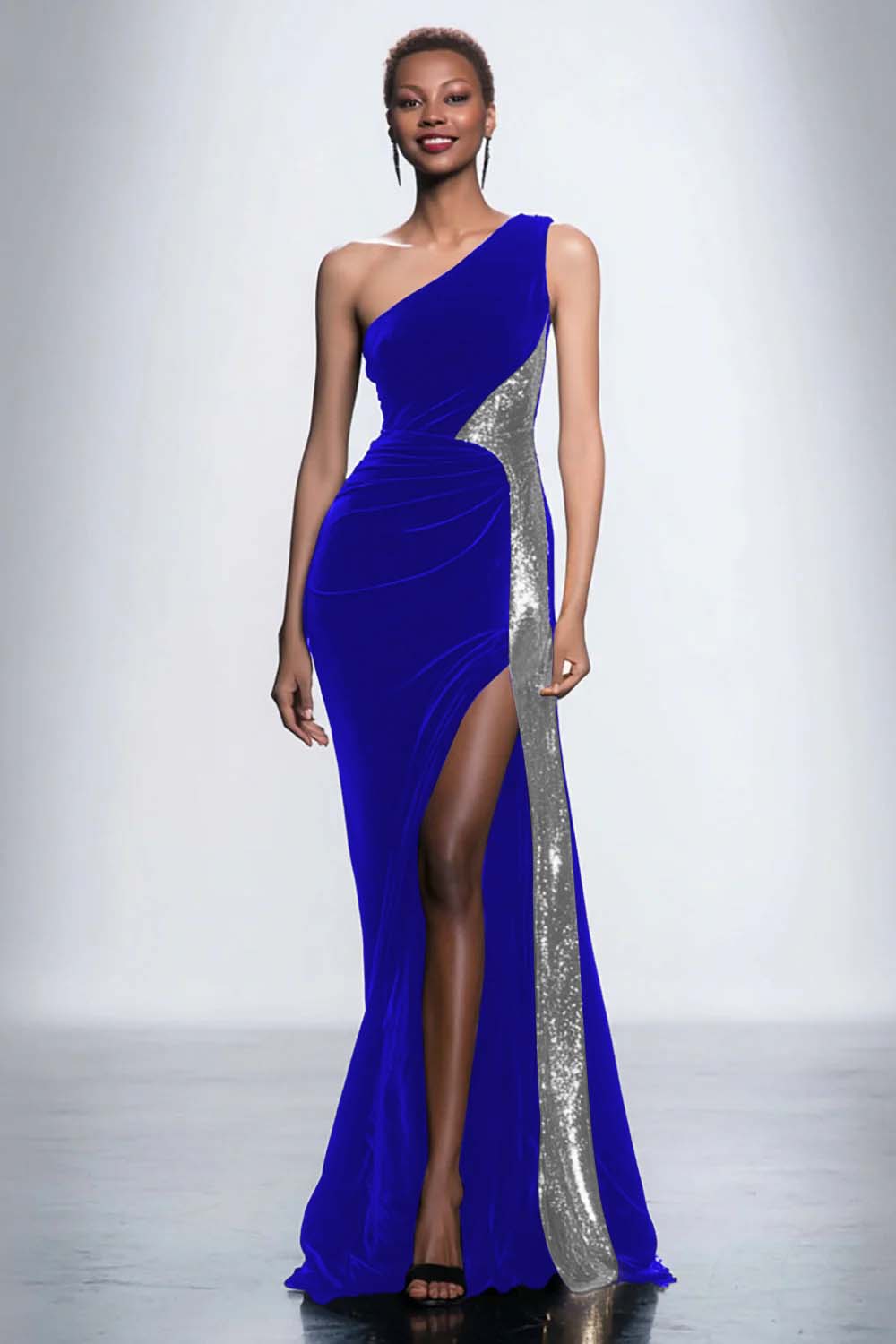Zapakasa Women Sparkly Black Velvet Long Holiday Party Dress with Sequins One Shoulder Mermaid Black Tie Dress with Slit Zapakasa Women Sparkly Black Velvet Long Holiday Party Dress with Sequins One Shoulder Mermaid Black Tie Dress with Slit