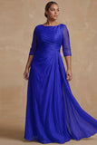 Dusty Sage Bateau Neck A Line Long Mother of the Bride Dress with Sleeves