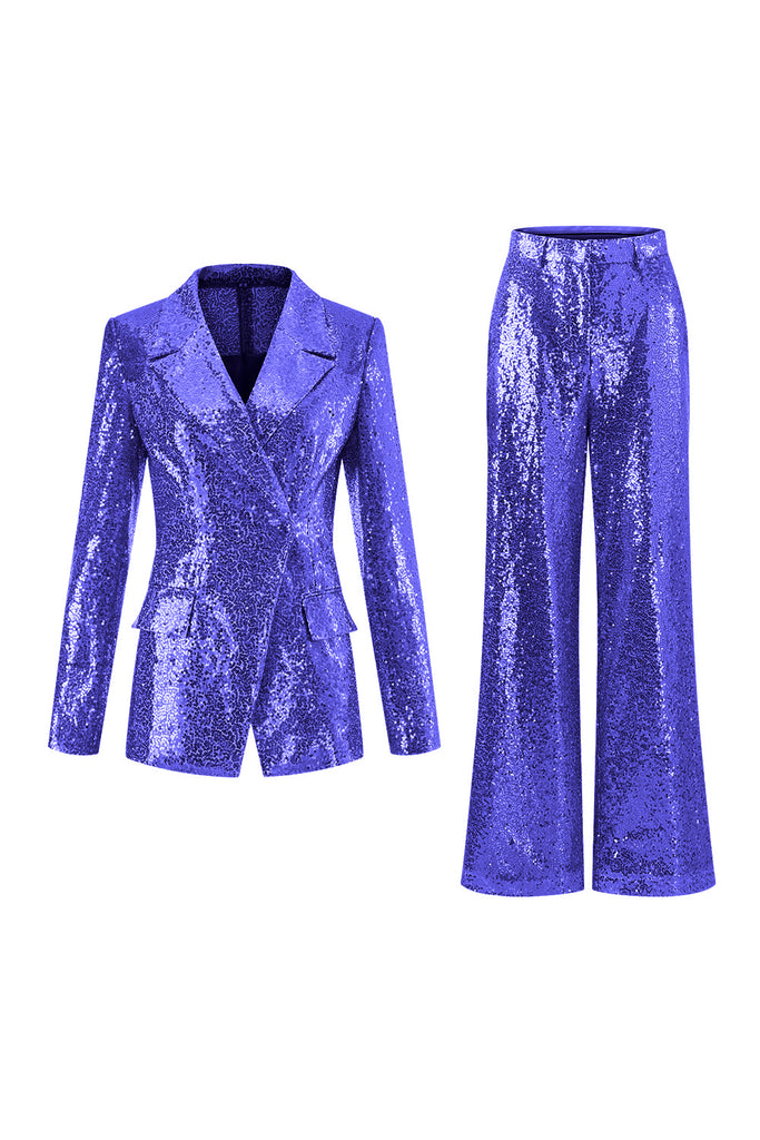 Sparkly Golden Lapel Sequins Women Party Suits