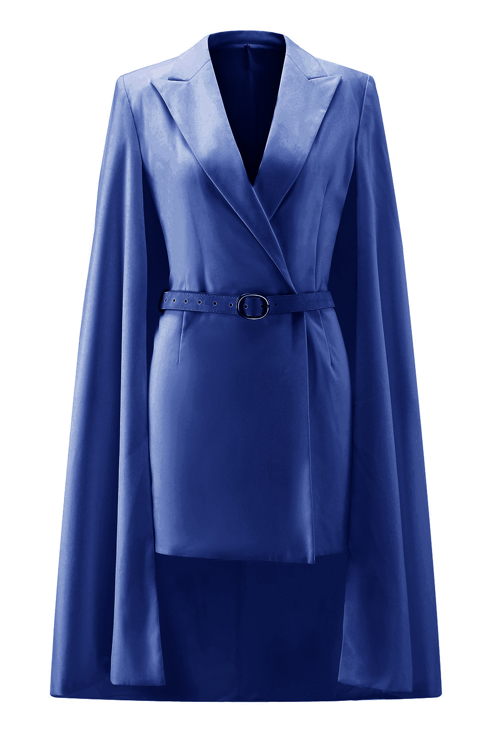White Satin Peak Lapel Cape Short Work Blazer Dress with Belts