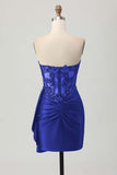 Sparkly Burgudny Corset Tight Short Homecoming Dress with Sequins