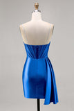 Sparkly Navy Corset Tight Satin Short Homecoming Dress with Beading