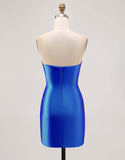 Sparkly Fuchsia Satin Tight Strapless Short Homecoming Dress with Rhinestones