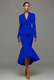 Ivory Satin Notched Lapel 2 Piece Midi Business Suits with Ruffles