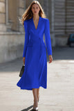 Sky Blue Peak Lapel Pencil One Button Midi Blazer Dress with Sleeves