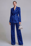2 Piece Notched Lapel Dark Green Wide Leg Floral Prom Suits with Belt