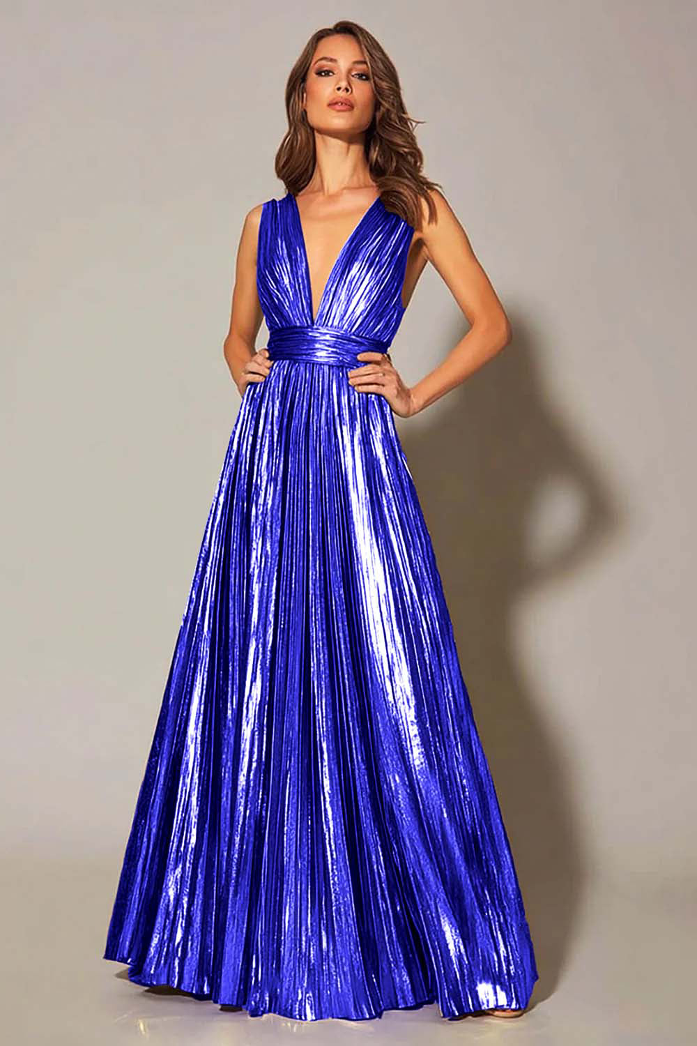 Zapakasa Women Sparkly Gold Metallic Long Formal Dress A-Line Pleated V-Neck Holiday Party Dress Zapakasa Women Sparkly Gold Metallic Long Formal Dress A-Line Pleated V-Neck Holiday Party Dress