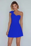 Ivory One Shoulder Satin Ruched Short A-Line Graduation Dress