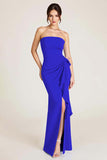 Dusty Sage Strapless Long Sheath Wedding Guest Dress with Slit