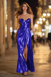 Sparkly Gold Sweetheart Metallic Long Formal Dress with Slit