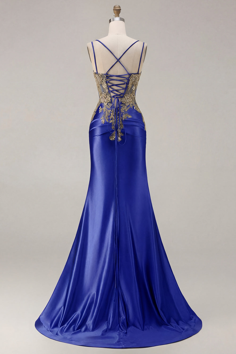 Sparkly Black Beaded Floral Satin Appliqued Long Corset Prom Dress with Slit