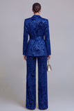2 Piece Notched Lapel Dark Green Wide Leg Floral Prom Suits with Belt