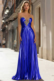 Sparkly Gold Metallic Pleated Strapless Long Prom Dress