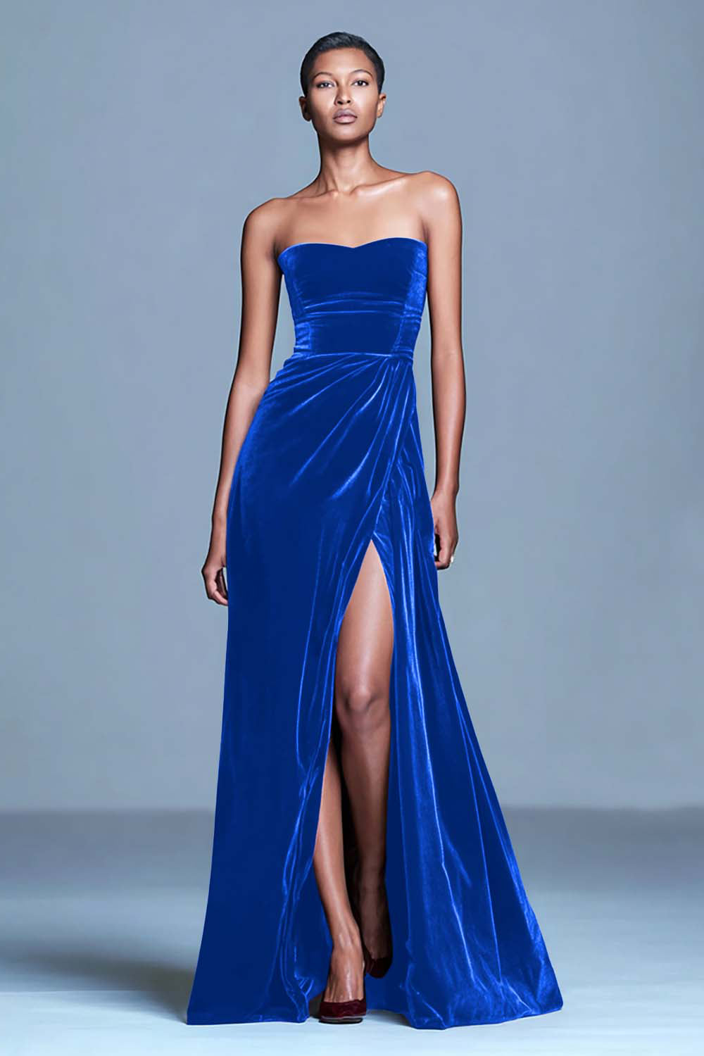 Zapaka Women Burgundy Velvet Formal Dress A Line Strapless Evening Dress with Slit, Dark Navy / UK12 Zapaka Women Burgundy Velvet Formal Dress A Line Strapless Evening Dress with Slit, Dark Navy / UK12