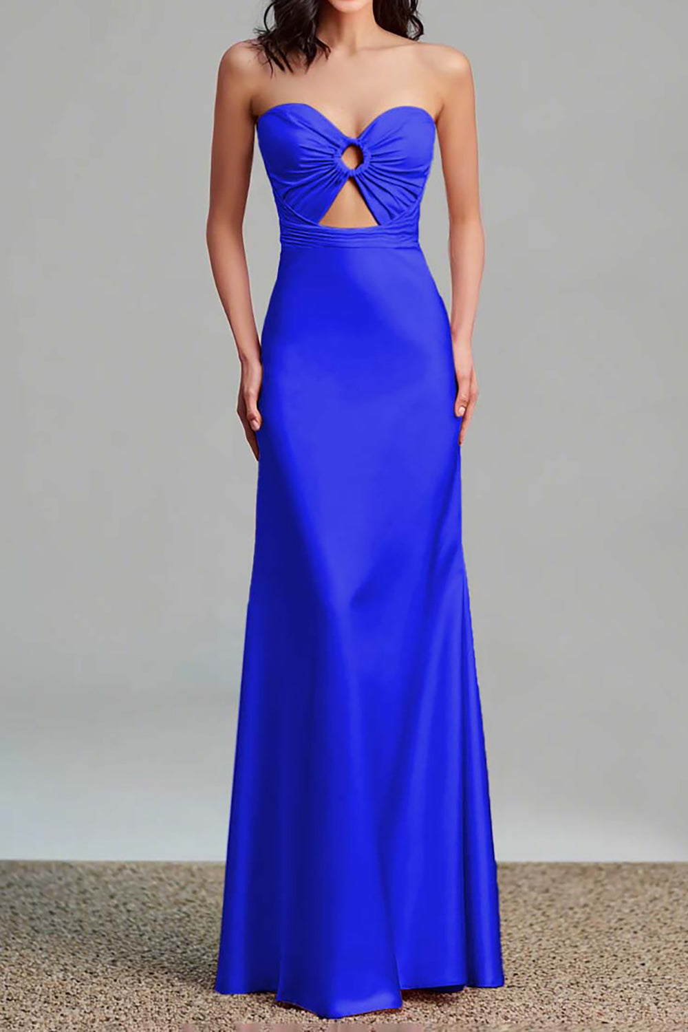 Pink Strapless Keyhole Long Satin Bridesmaid Dress