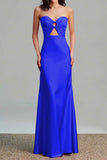 Pink Strapless Keyhole Long Satin Bridesmaid Dress