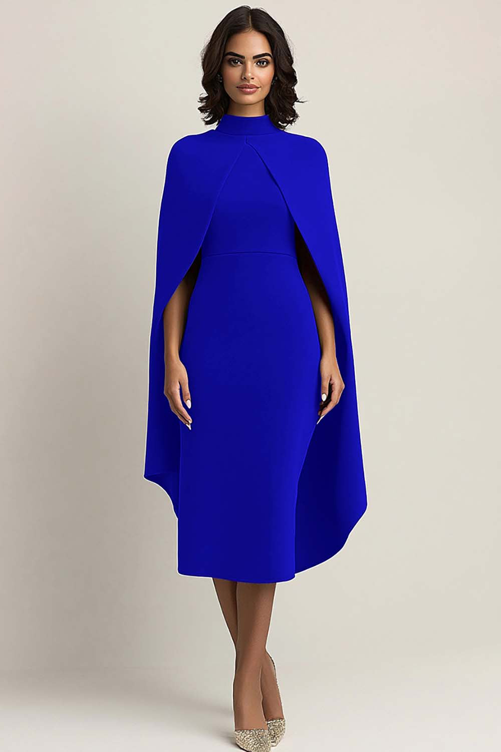 knee length cape dress Sheath Knee-Length Chiffon Mother of the Bride Dress with Cape Sleeves Beaded V-Neck S5069M - Mother of the Bride Dresses