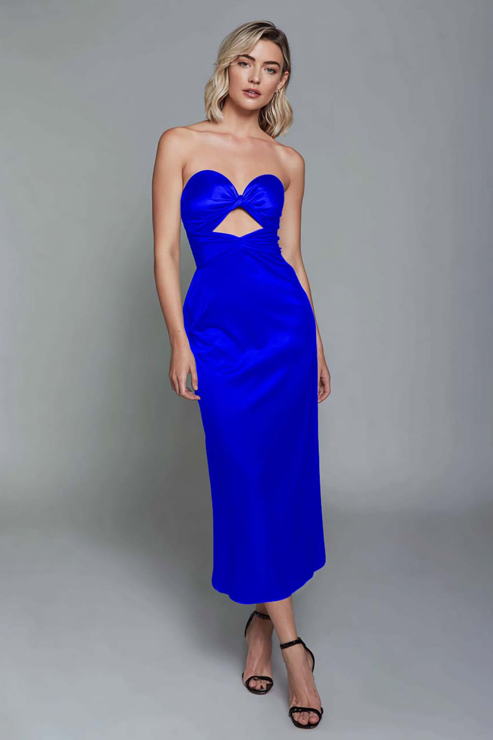 Dusty Blue Sweetheart Sheath Cut Out Satin Ankle Length Formal Dress