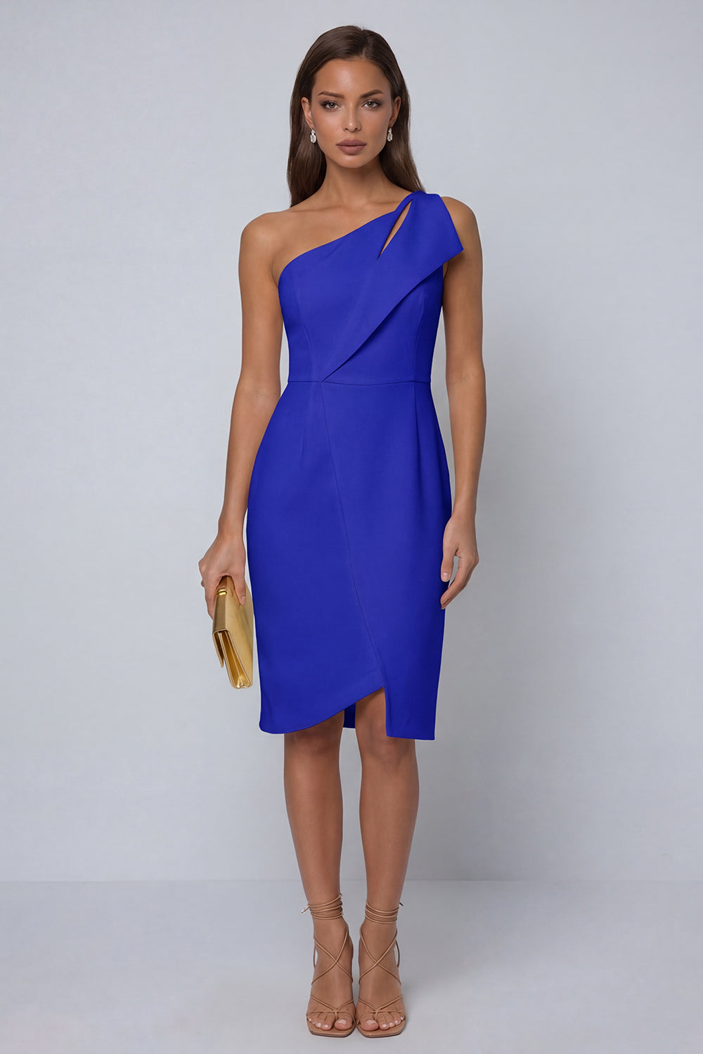 Black Pencil Knee Length One Shoulder Work Dress