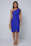 Black Pencil Knee Length One Shoulder Work Dress